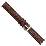 16mm Dark Brown Alligator Grain Leather Silver-tone Buckle Watch Band