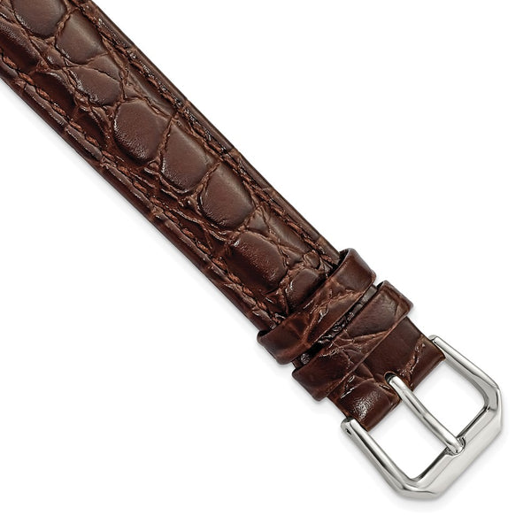 16mm Dark Brown Alligator Grain Leather Silver-tone Buckle Watch Band