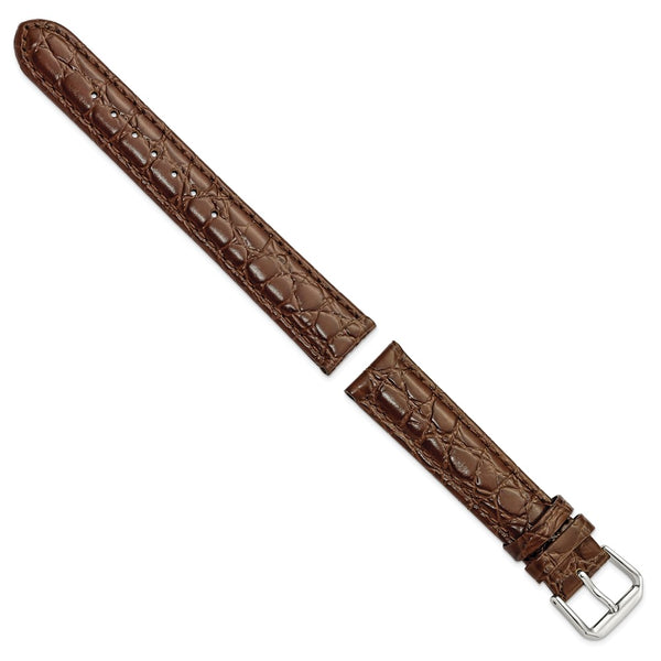 17mm Dark Brown Alligator Grain Leather Silver-tone Buckle Watch Band