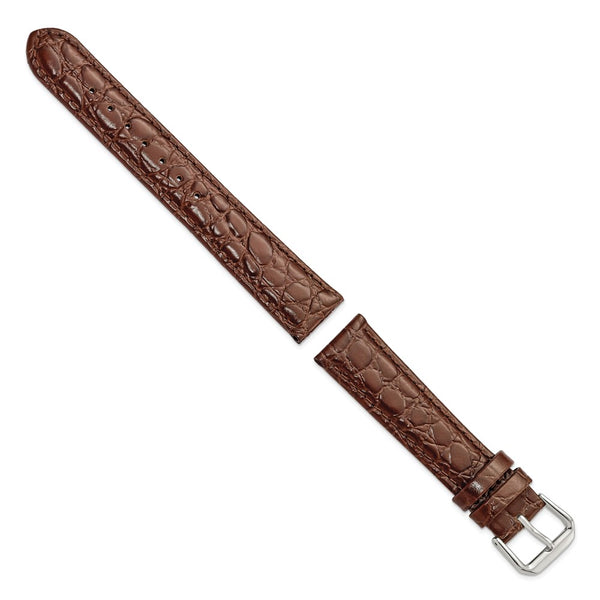 18mm Dark Brown Alligator Grain Leather Silver-tone Buckle Watch Band