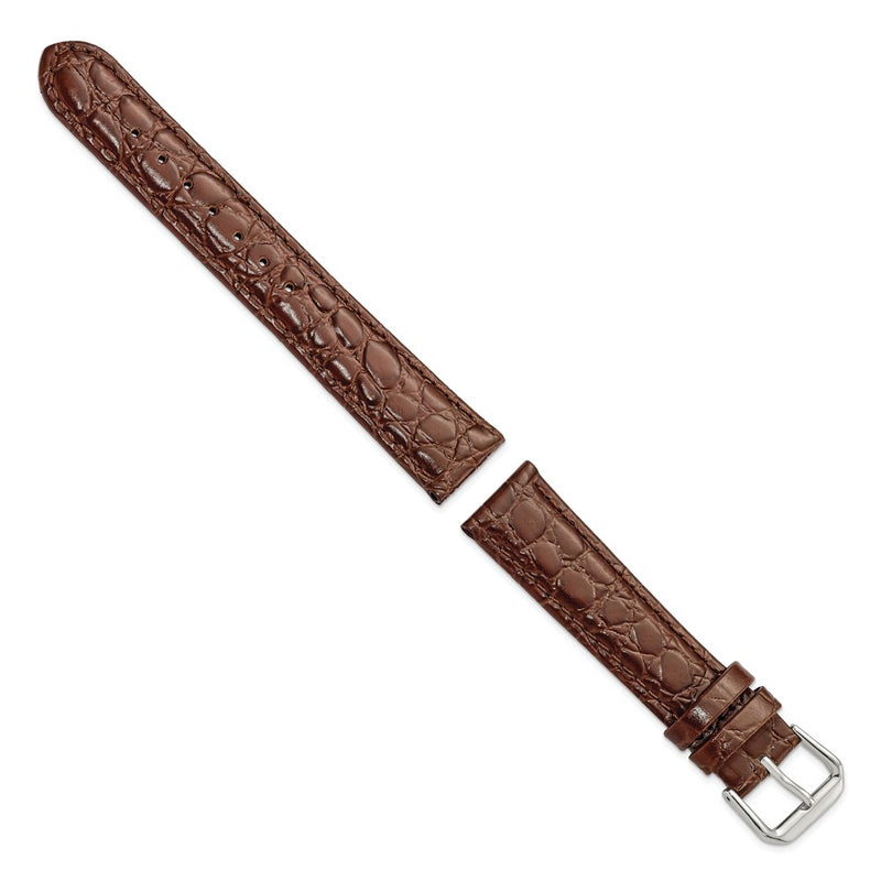 DeBeer 18mm Brown Alligator Grain Leather with Silver-tone Buckle 7.5 inch Watch Band