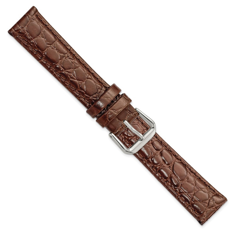 DeBeer 18mm Brown Alligator Grain Leather with Silver-tone Buckle 7.5 inch Watch Band