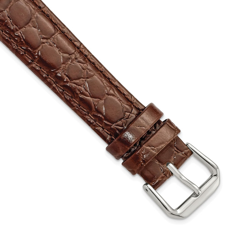 18mm Dark Brown Alligator Grain Leather Silver-tone Buckle Watch Band