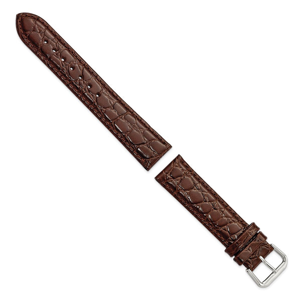 19mm Dark Brown Alligator Grain Leather Silver-tone Buckle Watch Band