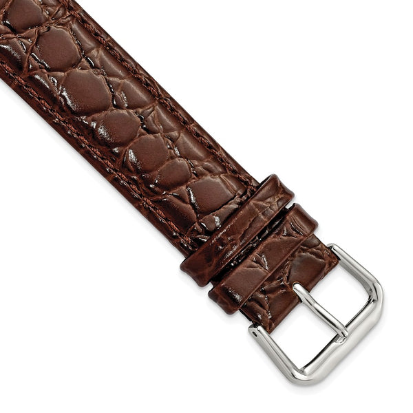 19mm Dark Brown Alligator Grain Leather Silver-tone Buckle Watch Band