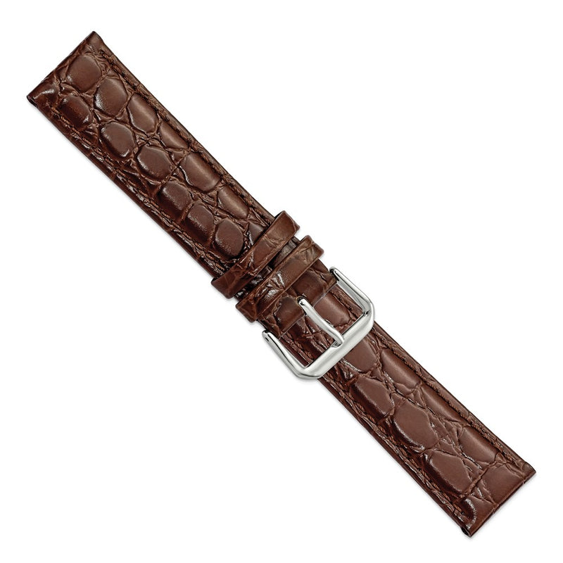 20mm Dark Brown Alligator Grain Leather Silver-tone Buckle Watch Band