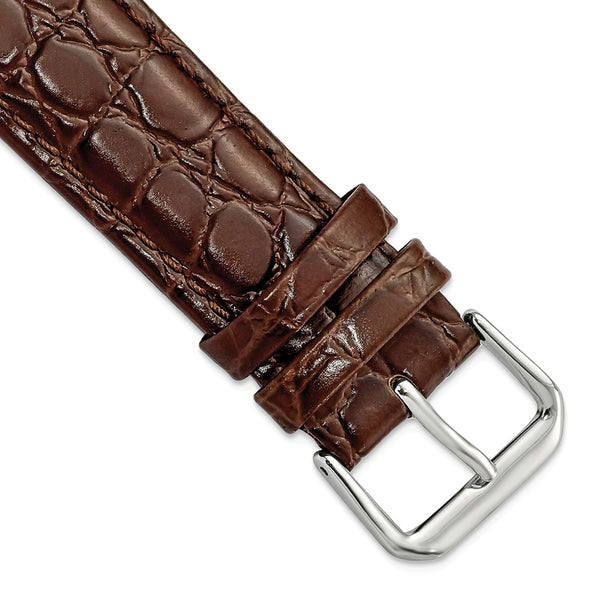 20mm Dark Brown Alligator Grain Leather Silver-tone Buckle Watch Band