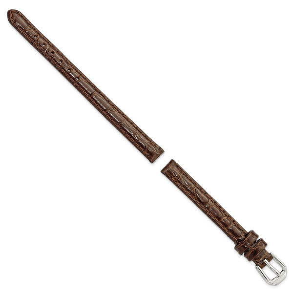 DeBeer 8mm Brown Alligator Grain Leather with Silver-tone Buckle 6.75 inch Watch Band