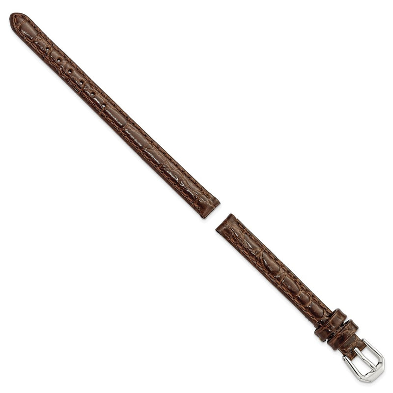 DeBeer 8mm Brown Alligator Grain Leather with Silver-tone Buckle 6.75 inch Watch Band