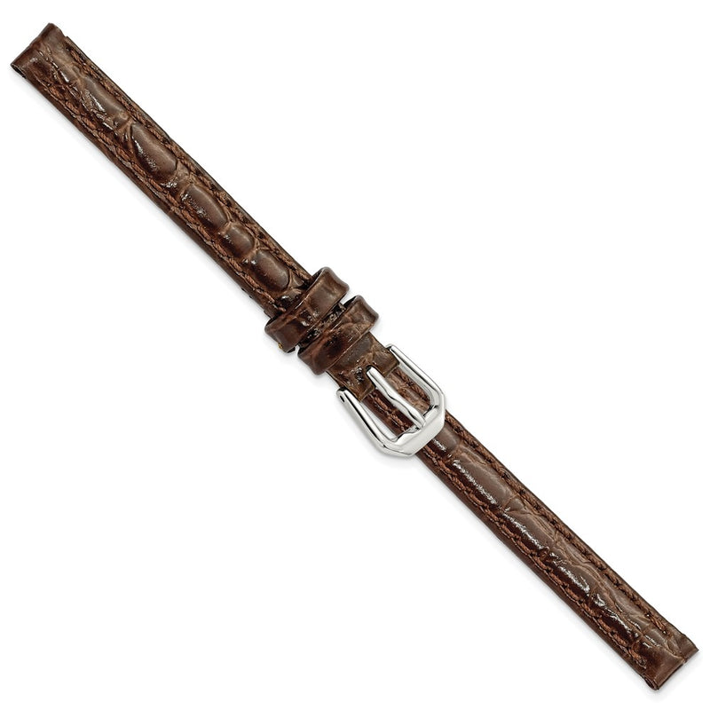 8mm Dark Brown Alligator Grain Leather Silver-tone Buckle Watch Band