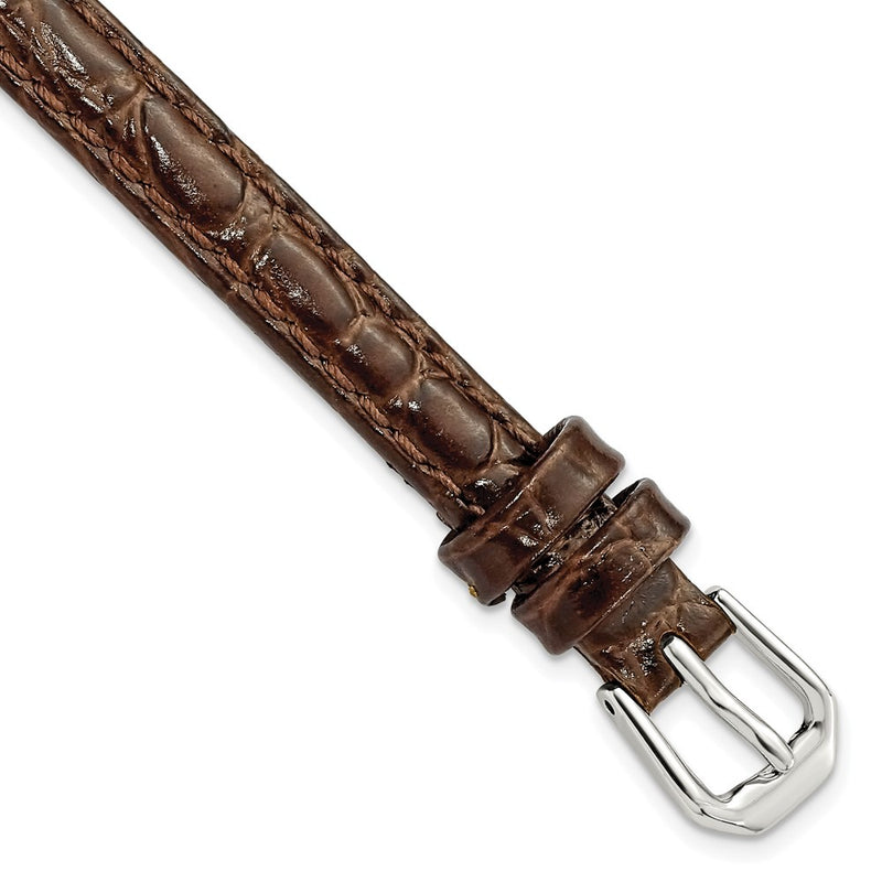 8mm Dark Brown Alligator Grain Leather Silver-tone Buckle Watch Band