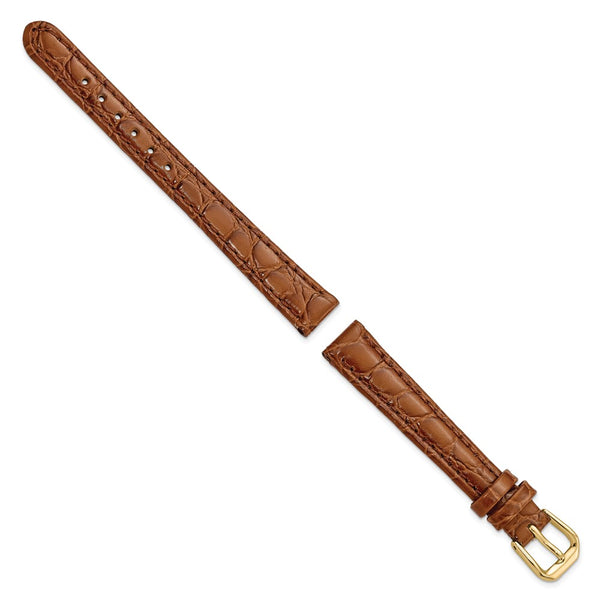 12mm Brown Alligator Grain Leather Gold-tone Buckle Watch Band