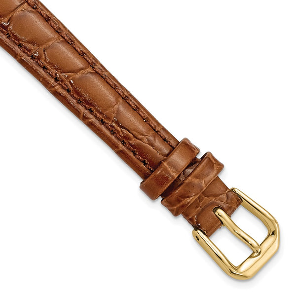 12mm Brown Alligator Grain Leather Gold-tone Buckle Watch Band