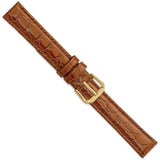 15mm Brown Alligator Grain Leather Gold-tone Buckle Watch Band