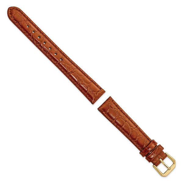 16mm Brown Alligator Grain Leather Gold-tone Buckle Watch Band