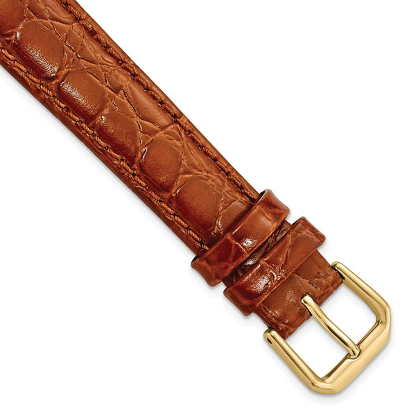 DeBeer 16mm Havana Alligator Grain Leather with Gold-tone Buckle 7.5 inch Watch Band