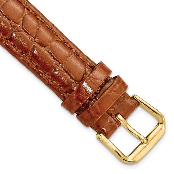 18mm Brown Alligator Grain Leather Gold-tone Buckle Watch Band