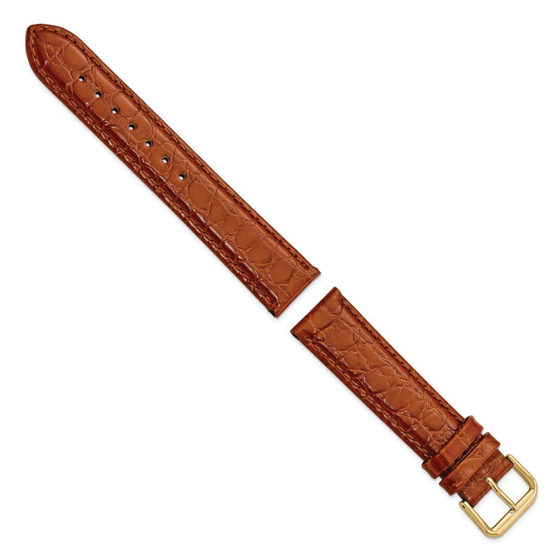 DeBeer 19mm Havana Alligator Grain Leather with Gold-tone Buckle 7.5 inch Watch Band