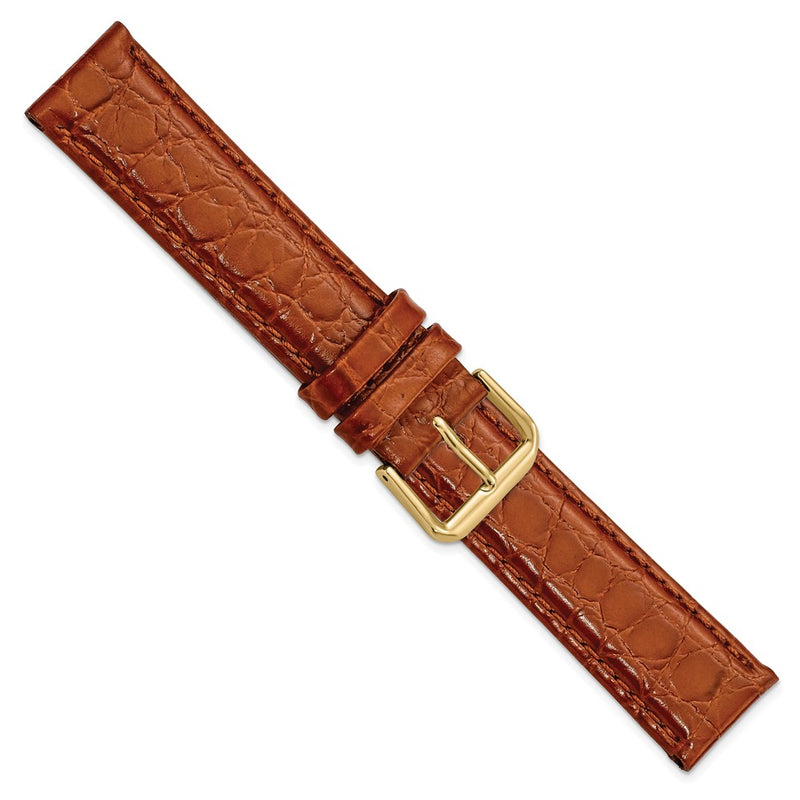 19mm Brown Alligator Grain Leather Gold-tone Buckle Watch Band