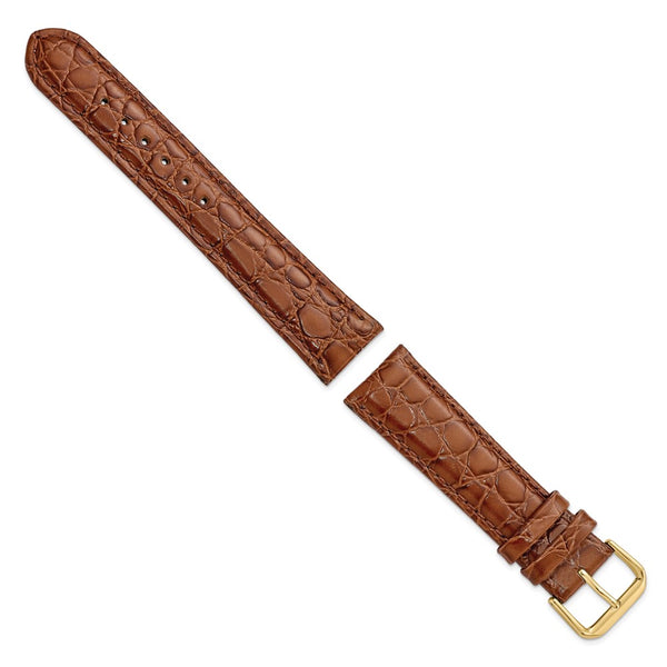 20mm Brown Alligator Grain Leather Gold-tone Buckle Watch Band