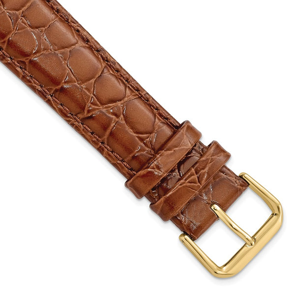 20mm Brown Alligator Grain Leather Gold-tone Buckle Watch Band