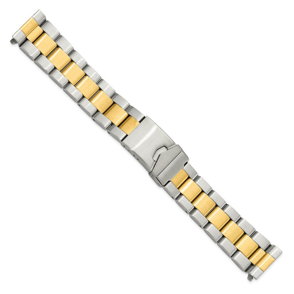DeBeer 18-20mm Satin Two-tone Stainless Steel Oyster-Style Solid Link with Deployment Buckle 7 inch Watch Band