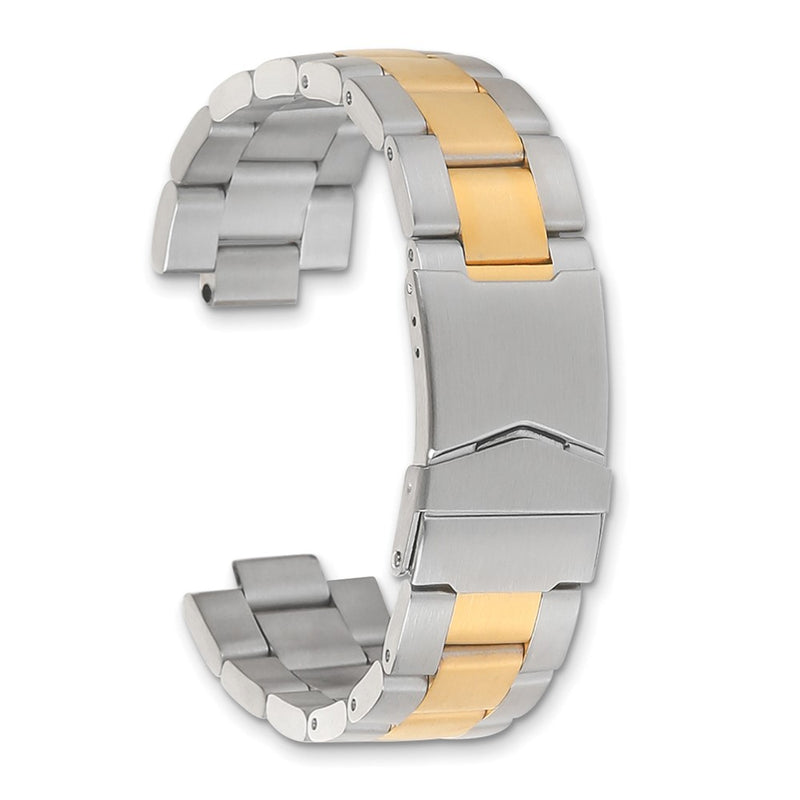 DeBeer 18-20mm Satin Two-tone Stainless Steel Oyster-Style Solid Link with Deployment Buckle 7 inch Watch Band