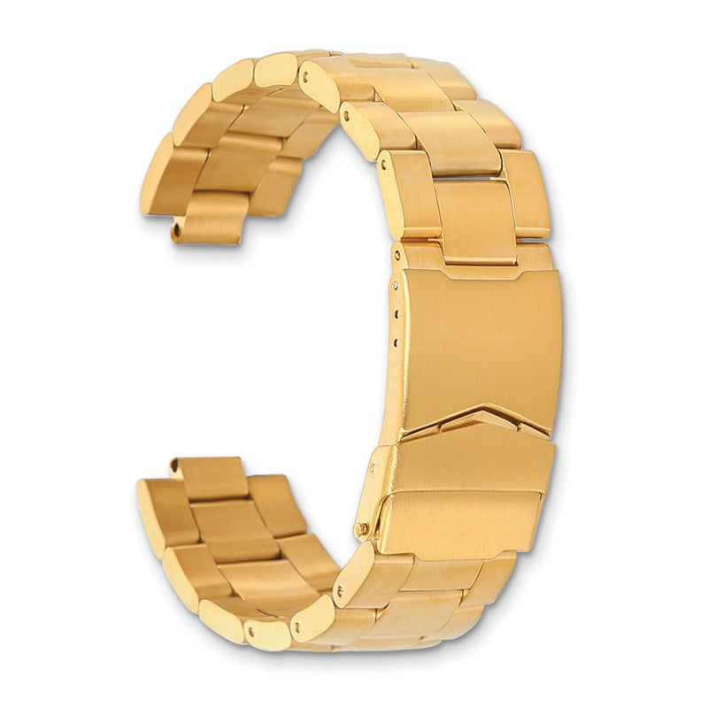 18-20mm Gold-tone Oyster-Style Solid LInk w/Deploy Buckle Watch Band