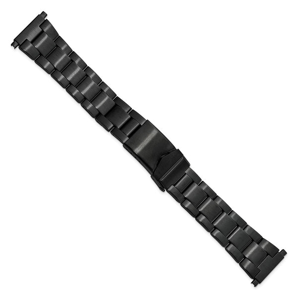 DeBeer 18-23mm Satin Black PVD-plated Stainless Steel Oyster-Style Solid Link with Deployment Buckle 6.75 inch Watch Band