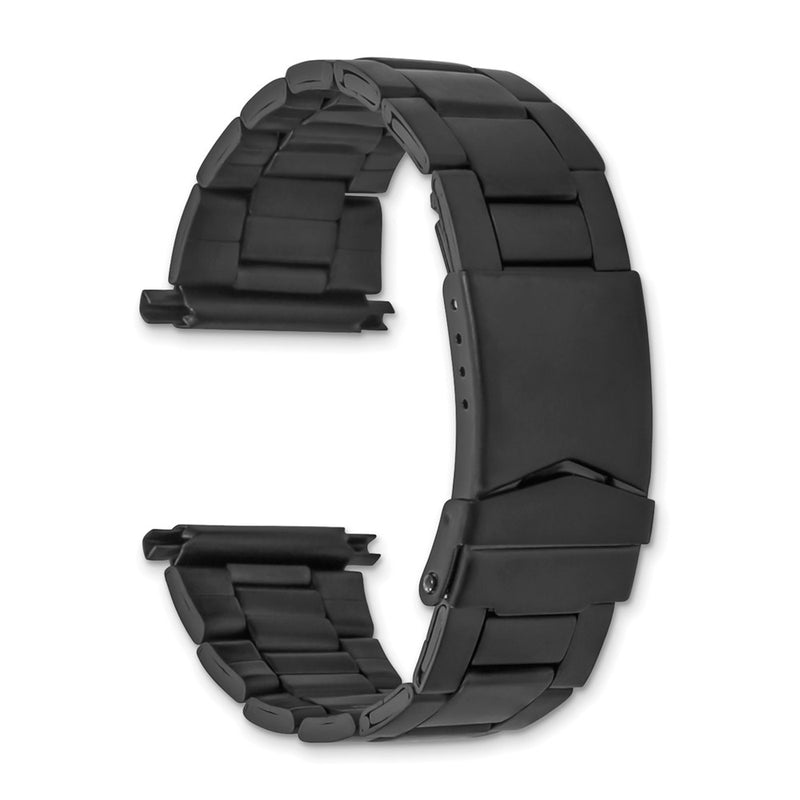 DeBeer 18-23mm Satin Black PVD-plated Stainless Steel Oyster-Style Solid Link with Deployment Buckle 6.75 inch Watch Band