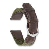 DeBeer 19mm Olive Army Style Nylon and Brown Leather with Stainless Steel Buckle 7.75 inch Watch Band