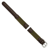 DeBeer 16mm Olive Army Style Nylon and Brown Leather with Stainless Steel Buckle 7.75 inch Watch Band