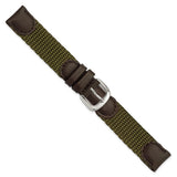 DeBeer 16mm Olive Army Style Nylon and Brown Leather with Stainless Steel Buckle 7.75 inch Watch Band