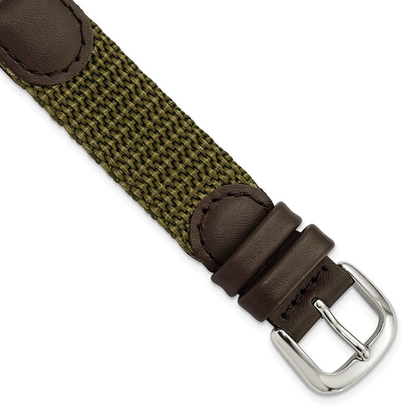 16mm Olive Army Style Nylon/Leather Steel Buckle Watch Band