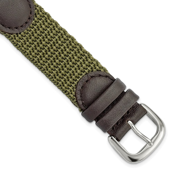 18mm Olive Army Style Nylon/Leather Steel Buckle Watch Band