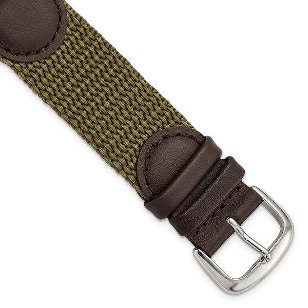 19mm Olive Army Style Nylon/Leather Steel Buckle Watch Band