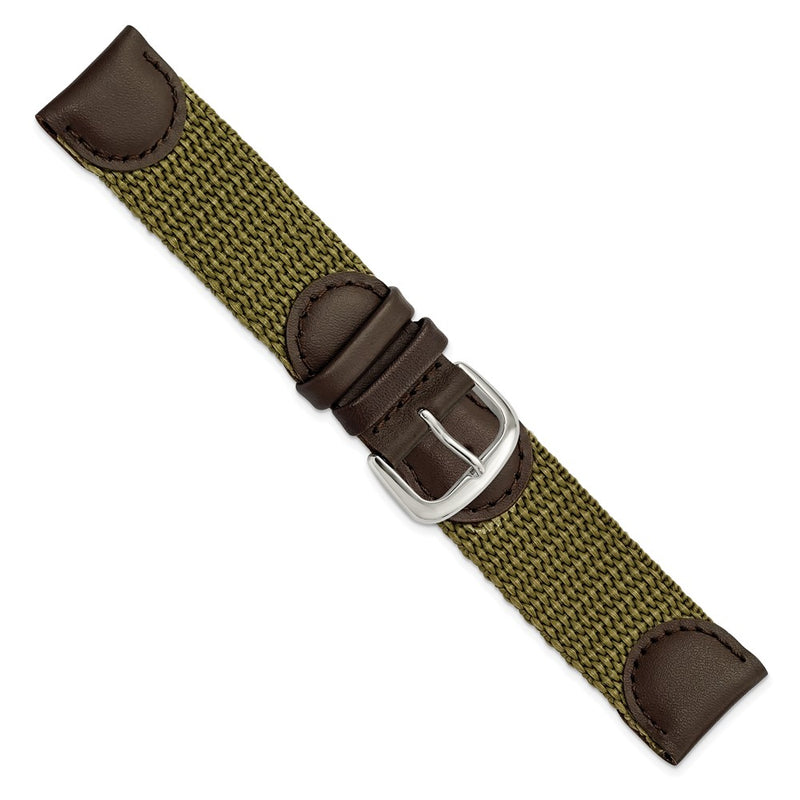 20mm Olive Army Style Nylon/Leather Steel Buckle Watch Band