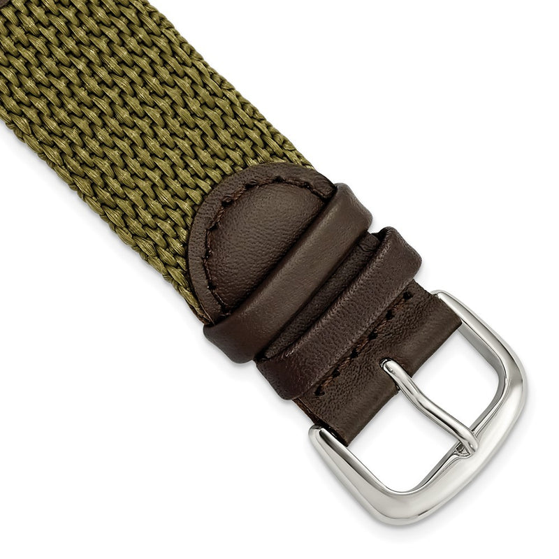 20mm Olive Army Style Nylon/Leather Steel Buckle Watch Band