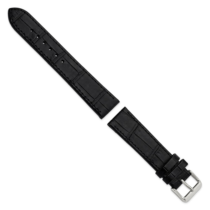 Gilden Black 20mm Matte Gator Grain Calfskin Leather with Silver-tone Aluminum Buckle 7.75 inch Watch Band