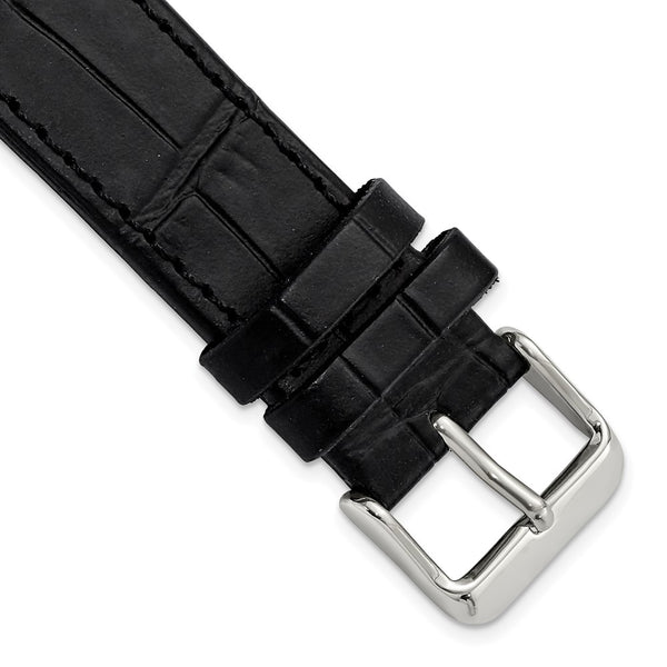 Gilden Black 20mm Matte Gator Grain Calfskin Leather with Silver-tone Aluminum Buckle 7.75 inch Watch Band