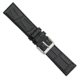 Gilden Black 22mm Matte Gator Grain Calfskin Leather with Silver-tone Aluminum Buckle 7.75 inch Watch Band