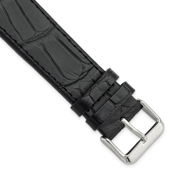 Gilden Black 22mm Matte Gator Grain Calfskin Leather with Silver-tone Aluminum Buckle 7.75 inch Watch Band