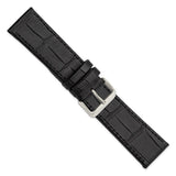 Gilden Black 24mm Matte Gator Grain Calfskin Leather with Silver-tone Aluminum Buckle 7.75 inch Watch Band