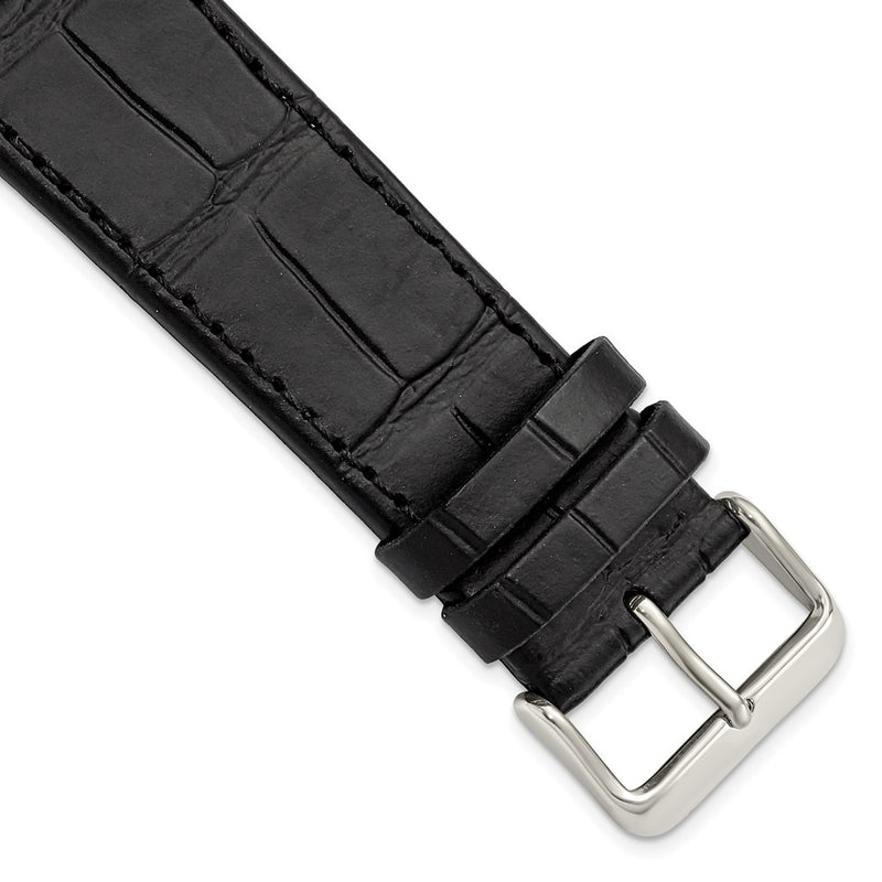 Gilden Black 24mm Matte Gator Grain Calfskin Leather with Silver-tone Aluminum Buckle 7.75 inch Watch Band