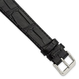 Gilden 18mm Extra-Long Black Matte Gator Grain Calfskin Leather with Silver-tone Aluminum Buckle 8.25 inch Watch Band
