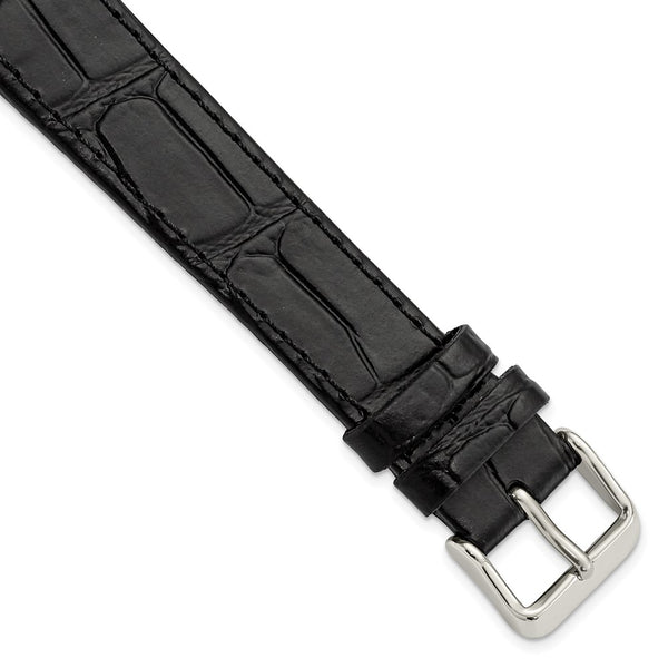 Gilden 18mm Extra-Long Black Matte Gator Grain Calfskin Leather with Silver-tone Aluminum Buckle 8.25 inch Watch Band