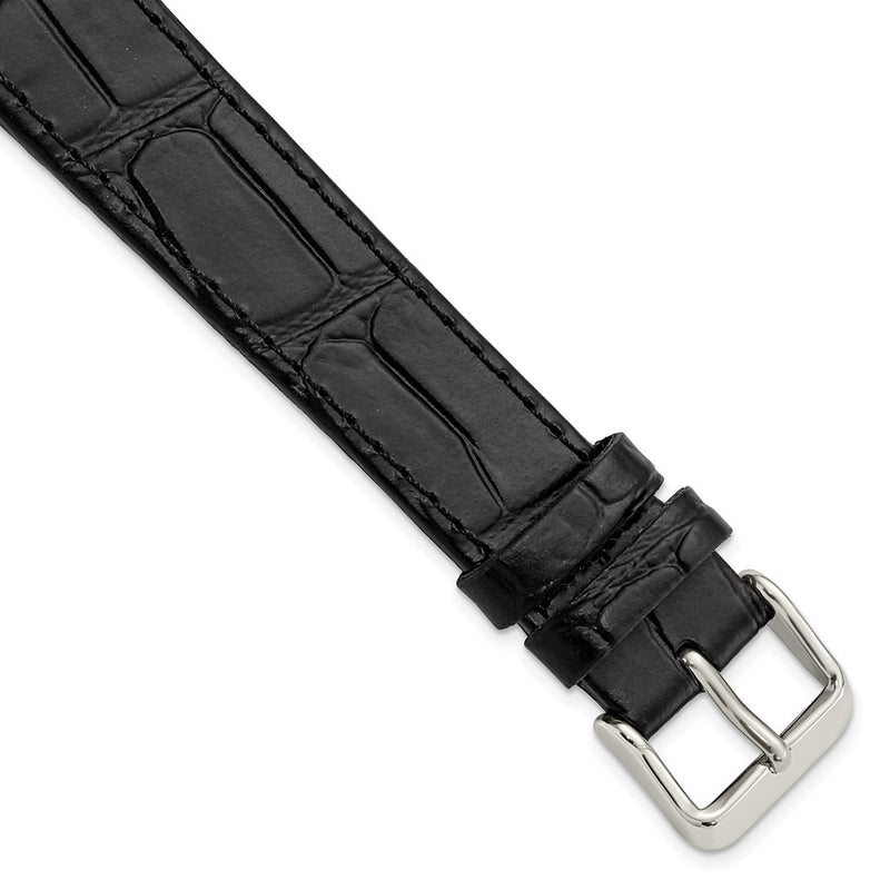 Gilden 18mm Extra-Long Black Matte Gator Grain Calfskin Leather with Silver-tone Aluminum Buckle 8.25 inch Watch Band