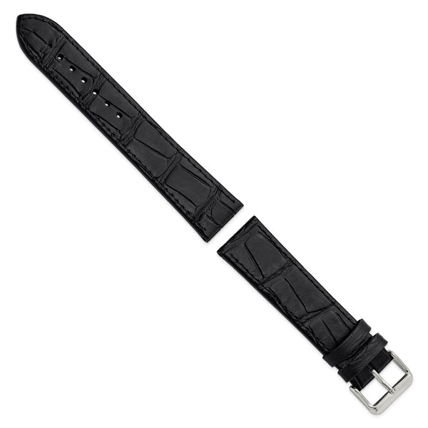 Gilden 22mm X-Long Black Matte Gator Grain Calfskin Leather Watch Band