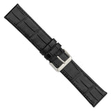 Gilden 24mm X-Long Black Matte Gator Grain Calfskin Leather with Silver-tone Aluminum Buckle 8.25 inch Watch Band