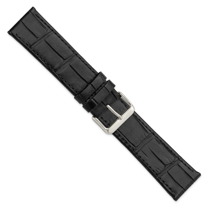 Gilden 24mm X-Long Black Matte Gator Grain Calfskin Leather with Silver-tone Aluminum Buckle 8.25 inch Watch Band